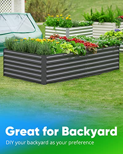 Quictent Galvanized Raised Garden Bed 8x4x2 Ft Tall Garden Bed Extra Height 22.04" Outdoor Heightened Planter Box for Deep Root Vegetables Herbs 4 Tomato Cages Weed Barrier Included Upgraded Wing Nuts