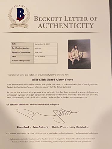 Billie Eilish Signed When We All Fall Asleep Vinyl Record Album LP Beckett COA