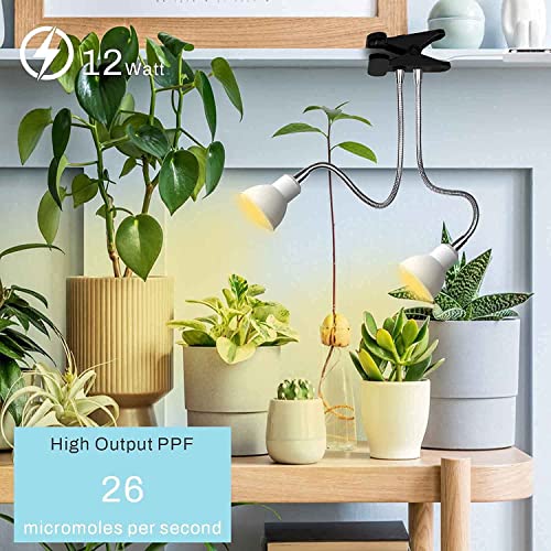 APLANT Grow Lights, Dual Head Plant Light for Indoor Plants, 360° Adjustable Gooseneck Plant Light with 6/10/12H Timer, Full Spectrum Clip-on Grow Lamp for Herb Garden/Succulents Growth