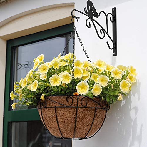 Amagabeli 2 Pack Hanging Plants Bracket 11" Wall Planter Hooks Hangers Flower Pot Bird Feeder Wind Chimes Lanterns Patio Garden for Outdoor Indoor Fence Screw Mount Against Door Arm Hardware BG1551