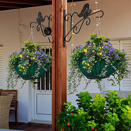 Amagabeli 2 Pack Hanging Plants Bracket 11" Wall Planter Hooks Hangers Flower Pot Bird Feeder Wind Chimes Lanterns Patio Garden for Outdoor Indoor Fence Screw Mount Against Door Arm Hardware BG1551