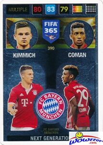 2017 panini adrenalyn xl fifa 365 multiple insert #390 card! fc bayern muchen next generation- kimmich and coman! imported from europe! shipped in ultra pro top loader to protect it