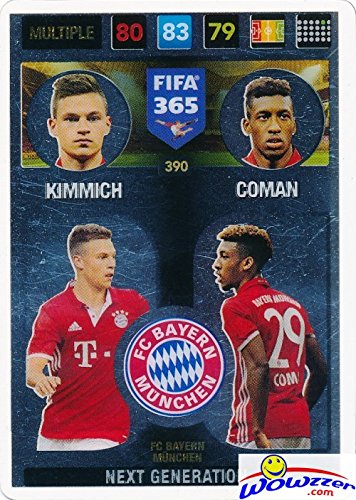 2017 Panini Adrenalyn XL FIFA 365 Multiple Insert #390 Card! FC Bayern Muchen Next Generation- Kimmich and Coman! Imported from Europe! Shipped in Ultra Pro Top Loader to Protect it