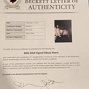 Billie Eilish Signed When We All Fall Asleep Vinyl Record Album LP Beckett COA