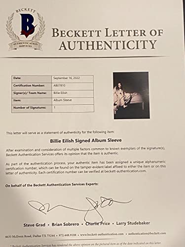 Billie Eilish Signed When We All Fall Asleep Vinyl Record Album LP Beckett COA