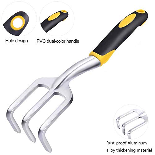 AGAKY Garden Tool Set 5 Piece Aluminum Gardening Tools Kit with Gloves, Pruning Shear, Rake, Shovel & Trowel Heavy Duty Indoor and Outdoor Hand Planting Kit Gardening Gifts for Women & Men, Yellow