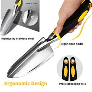 AGAKY Garden Tool Set 5 Piece Aluminum Gardening Tools Kit with Gloves, Pruning Shear, Rake, Shovel & Trowel Heavy Duty Indoor and Outdoor Hand Planting Kit Gardening Gifts for Women & Men, Yellow