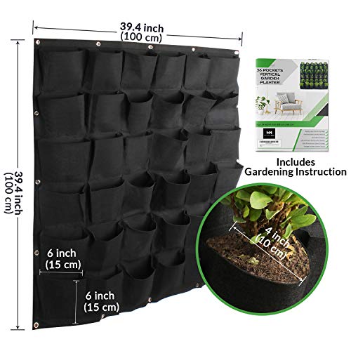 HilarityMax 36 Pocket Vertical Planter with Gloves and Guide for Indoor and Outdoor Gardening, Breathable Felt Grow Bag for Herbs, Vegetables, Flowers, Succulents, and Plants, Patio Wall Decor