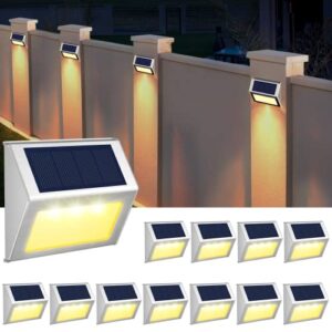 jsot solar fence lights outdoor,12 pack waterproof solar deck lights stainless steel step stairs patio post wall garden pathway walkway led lamp light [warm light]