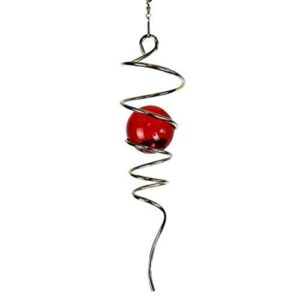 fonmy gazing ball stainless steel spiral tail-decorative wind spinner, with hanging swivel hook, indoor outdoor decoration silver red -13 inch height