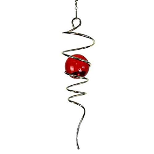 FONMY Gazing Ball Stainless Steel Spiral Tail-Decorative Wind Spinner, with Hanging Swivel Hook, Indoor Outdoor Decoration Silver Red -13 inch Height