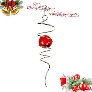 FONMY Gazing Ball Stainless Steel Spiral Tail-Decorative Wind Spinner, with Hanging Swivel Hook, Indoor Outdoor Decoration Silver Red -13 inch Height