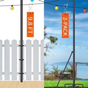 XDW-GIFTS String Light Pole - Steel Poles for Outdoor String Lights Hanging, Garden, Backyard, Patio Lighting Stand for Parties, Wedding, 2 Pack