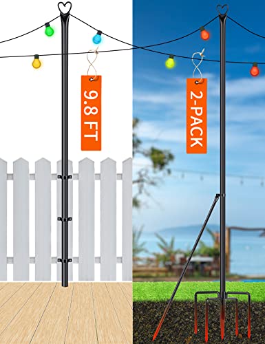XDW-GIFTS String Light Pole - Steel Poles for Outdoor String Lights Hanging, Garden, Backyard, Patio Lighting Stand for Parties, Wedding, 2 Pack