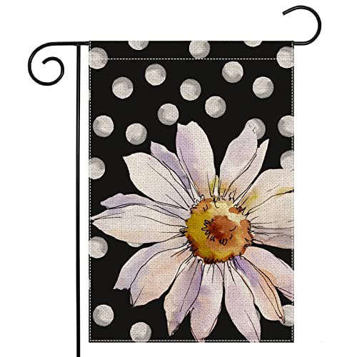 Spring Watercolor Daisy Garden Flag for Outdoor Watercolor Flowers with White Dots Small Yard Flag for Summer Outdoor Seasonal Decor for Farmhouse Holiday 12x18 Inch Double Sided