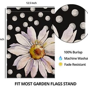 Spring Watercolor Daisy Garden Flag for Outdoor Watercolor Flowers with White Dots Small Yard Flag for Summer Outdoor Seasonal Decor for Farmhouse Holiday 12x18 Inch Double Sided