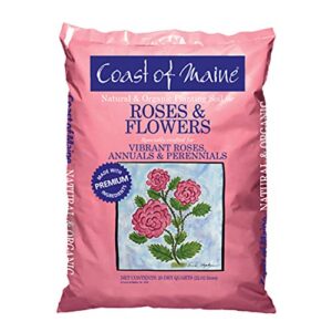 coast of maine organic natural gardening compost potting planting soil blend for roses, other flowers, and plants, 20 quart bag
