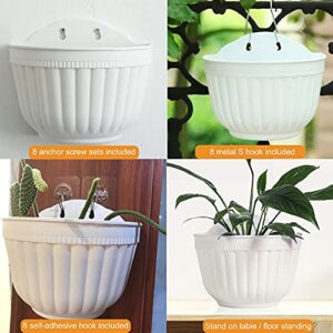 4 Pack Resin Wall Hanging Planter Pot Vertical Garden Living Wall Mount Window Hang Indoor Outdoor Plant Flower Basket for Kitchen Herbs Balcony Railing Shelf Fence Bedroom Trellis Decor Modern White