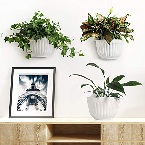 4 Pack Resin Wall Hanging Planter Pot Vertical Garden Living Wall Mount Window Hang Indoor Outdoor Plant Flower Basket for Kitchen Herbs Balcony Railing Shelf Fence Bedroom Trellis Decor Modern White