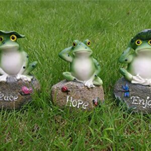 LANKER Frog Garden Statues – 3 Pack 5 Inch Frogs Sitting on Stone Sculptures Outdoor Decor Fairy Garden Ornaments