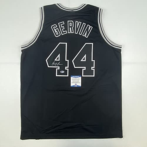 Autographed/Signed George Gervin San Antonio Black Basketball Jersey Beckett BAS COA