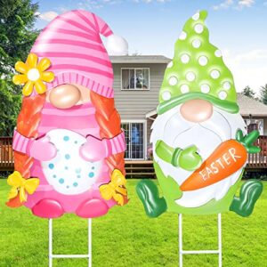 easter decorations outdoor set of 2 metal easter gnomes yard signs outdoor 23” gnomes decorative stakes for easter garden, lawn, party, easter props decoraster decor