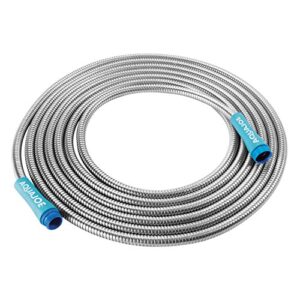 Aqua Joe AJSGH25-P2 Heavy-Duty Puncture Proof Kink-Free Metal Garden Hose, 25-Foot, 304-Stainless Steel, Spiral Constructed, 1/2-Inch Diameter