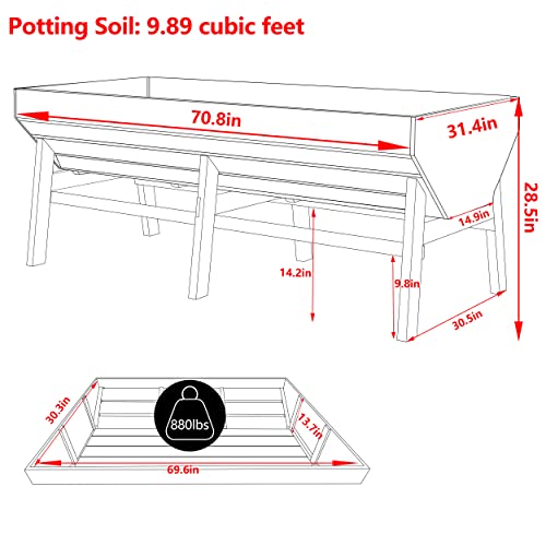 VEIKOUS Raised Garden Bed with Legs, 880Lbs Large Garden Planter Box with V-Shape Design and Liner, 71" Wooden Elevated Planter Kit for Flowers Vegetables Herbs, Natural Wood