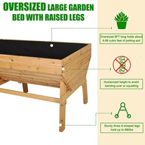 VEIKOUS Raised Garden Bed with Legs, 880Lbs Large Garden Planter Box with V-Shape Design and Liner, 71" Wooden Elevated Planter Kit for Flowers Vegetables Herbs, Natural Wood