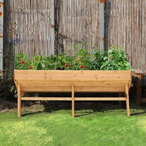 VEIKOUS Raised Garden Bed with Legs, 880Lbs Large Garden Planter Box with V-Shape Design and Liner, 71" Wooden Elevated Planter Kit for Flowers Vegetables Herbs, Natural Wood