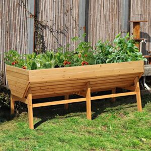 VEIKOUS Raised Garden Bed with Legs, 880Lbs Large Garden Planter Box with V-Shape Design and Liner, 71" Wooden Elevated Planter Kit for Flowers Vegetables Herbs, Natural Wood