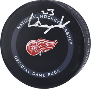 lucas raymond detroit red wings autographed official game puck – autographed nhl pucks