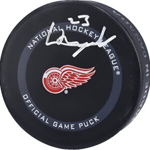 Lucas Raymond Detroit Red Wings Autographed Official Game Puck - Autographed NHL Pucks