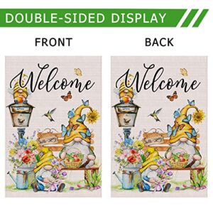 Spring Flag 28 X 40 Double Sided, Large Gnome Welcome Garden Flag for Outdoor, Decorative House Flag, Spring Summer Burlap Garden Gnome Decor, Farmhouse Seasonal Spring Garden Flag for Yard Outside