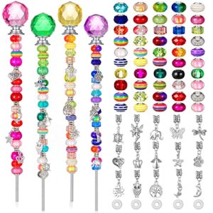 mtlee garden stakes decorative beaded garden stakes with crystal stopper top round glass bead antique silver bail bead with pendant silver bead for outdoor decoration(vintage style,101 pieces)