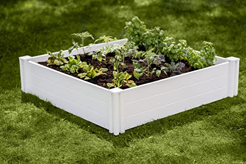 Vita Classic 4'X4'x11 Vinyl Raised, White VT17108 x 4ft Modular Garden Bed, 11" H