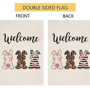 Welcome Easter Bunny Garden Flag Vertical Double Sided Burlap Yard Spring Rabbit Outdoor Decor 12.5 x 18 Inches