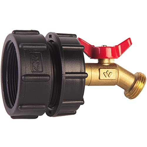 1 PCS IBC Tote Fittings Adapter, 275-330 Gallon Tank Adapter, 2" Fine Thread with 1 Brass Valve Faucet, Perfect for Garden Hose Connector Water Tank