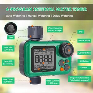 Sprinkler Timer with 4 Individual Programs, Digital Water Hose Timer with Automatic & Manual Mode, Ideal for Outdoor Garden Faucet, Drip Irrigation System, Yard Lawn Watering, Single Outlet