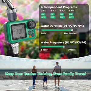 Sprinkler Timer with 4 Individual Programs, Digital Water Hose Timer with Automatic & Manual Mode, Ideal for Outdoor Garden Faucet, Drip Irrigation System, Yard Lawn Watering, Single Outlet