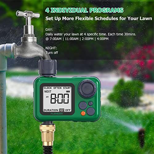 Sprinkler Timer with 4 Individual Programs, Digital Water Hose Timer with Automatic & Manual Mode, Ideal for Outdoor Garden Faucet, Drip Irrigation System, Yard Lawn Watering, Single Outlet