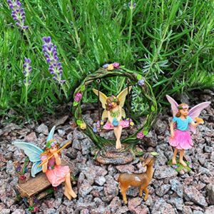 Mood Lab Fairy Garden Kit - Swing Set of 6 pcs Miniature Figurines & Accessories - Hand Painted for Outdoor or House Decor