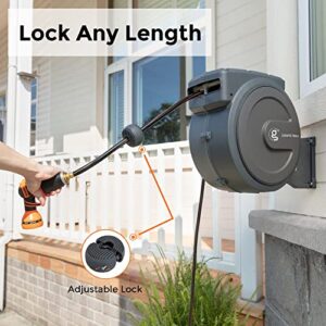 Giraffe Tools AW405/8MB Retractable Hose Reel 5/8 inch x 90 ft PRO Metal Bracket Wall Mounted Garden Hose Reel Heavy Duty with Automatic Rewind, 90ft, Dark Grey