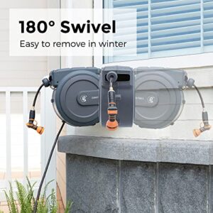 Giraffe Tools AW405/8MB Retractable Hose Reel 5/8 inch x 90 ft PRO Metal Bracket Wall Mounted Garden Hose Reel Heavy Duty with Automatic Rewind, 90ft, Dark Grey