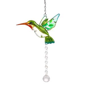 andiker crystal suncatchers hanging, stained glass hummingbird crystal ball prisms ornament, rainbow maker home décor for windows chandelier home garden, gift for bird lovers (green)