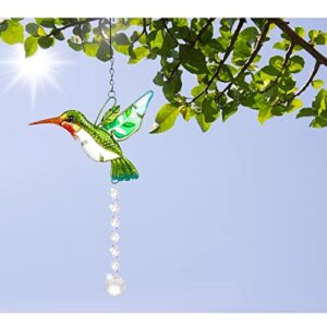Andiker Crystal Suncatchers Hanging, Stained Glass Hummingbird Crystal Ball Prisms Ornament, Rainbow Maker Home Décor for Windows Chandelier Home Garden, Gift for Bird Lovers (Green)