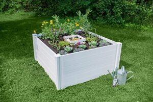 vita classic 4 foot x 4 foot x 22 inch keyhole garden bed with composting basket, white, pvc, bpa and pthalate free, vt17101