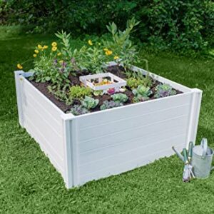 Vita Classic 4 Foot x 4 Foot x 22 inch Keyhole Garden Bed with Composting Basket, White, PVC, BPA and Pthalate Free, VT17101