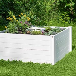 Vita Classic 4 Foot x 4 Foot x 22 inch Keyhole Garden Bed with Composting Basket, White, PVC, BPA and Pthalate Free, VT17101