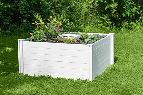 Vita Classic 4 Foot x 4 Foot x 22 inch Keyhole Garden Bed with Composting Basket, White, PVC, BPA and Pthalate Free, VT17101